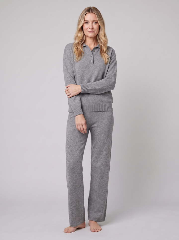 Palermo polo knit set grey on model