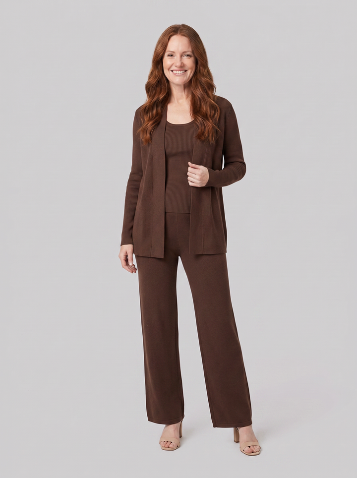 Addison knit lounge set coffee on model