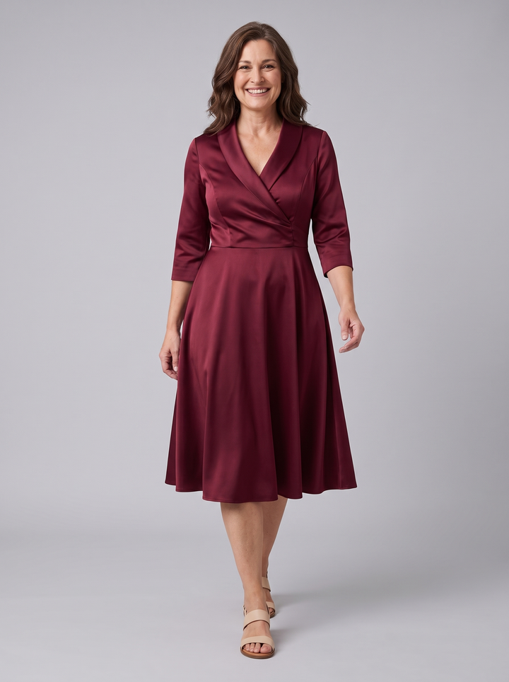 Aurora vintage fit-and-flare midi dress wine red