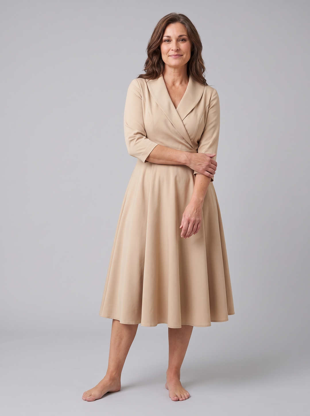Aurora vintage fit-and-flare midi dress beige