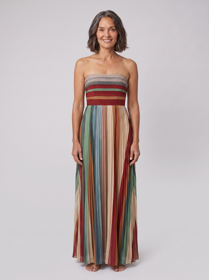 Pavita multicolor striped pleated maxi dress front