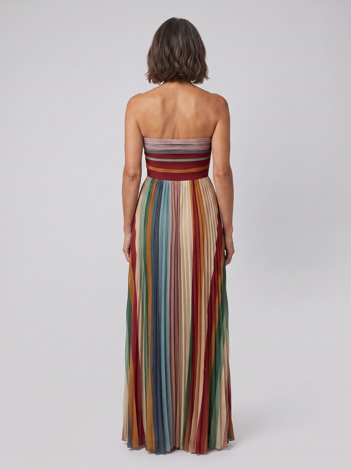 Pavita multicolor striped pleated maxi dress back