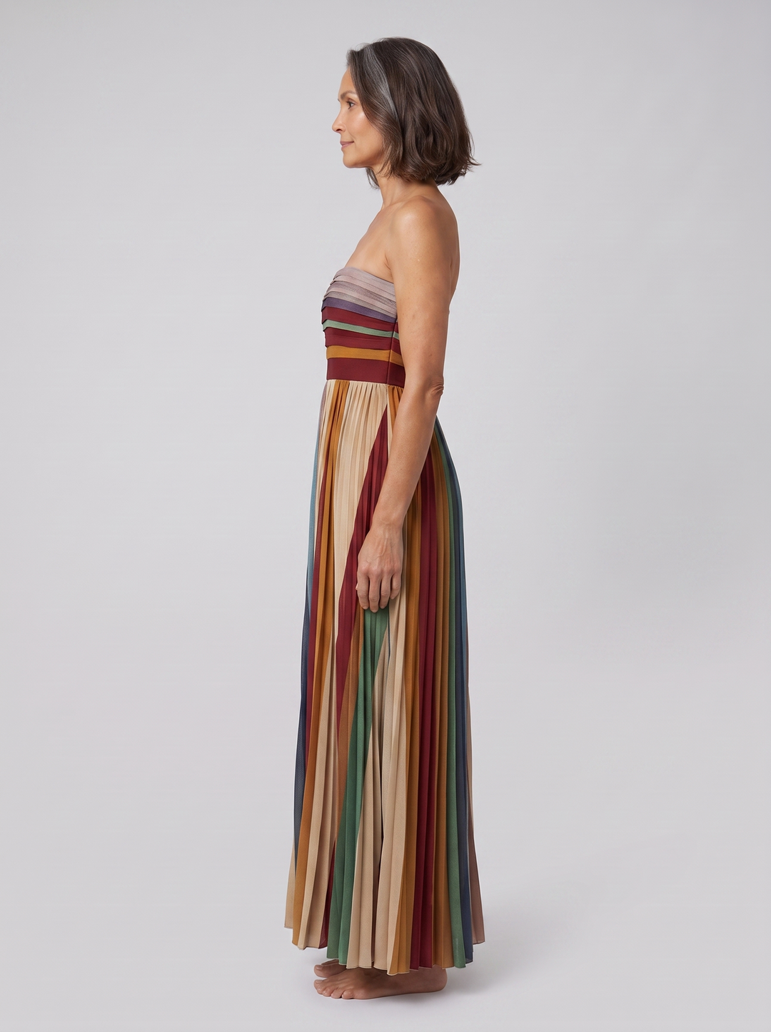 Pavita multicolor striped pleated maxi dress side profile