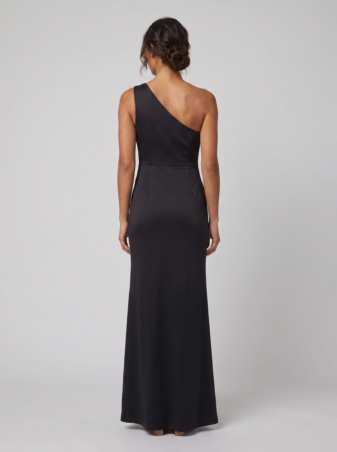Alessandra one-shoulder black gown back view