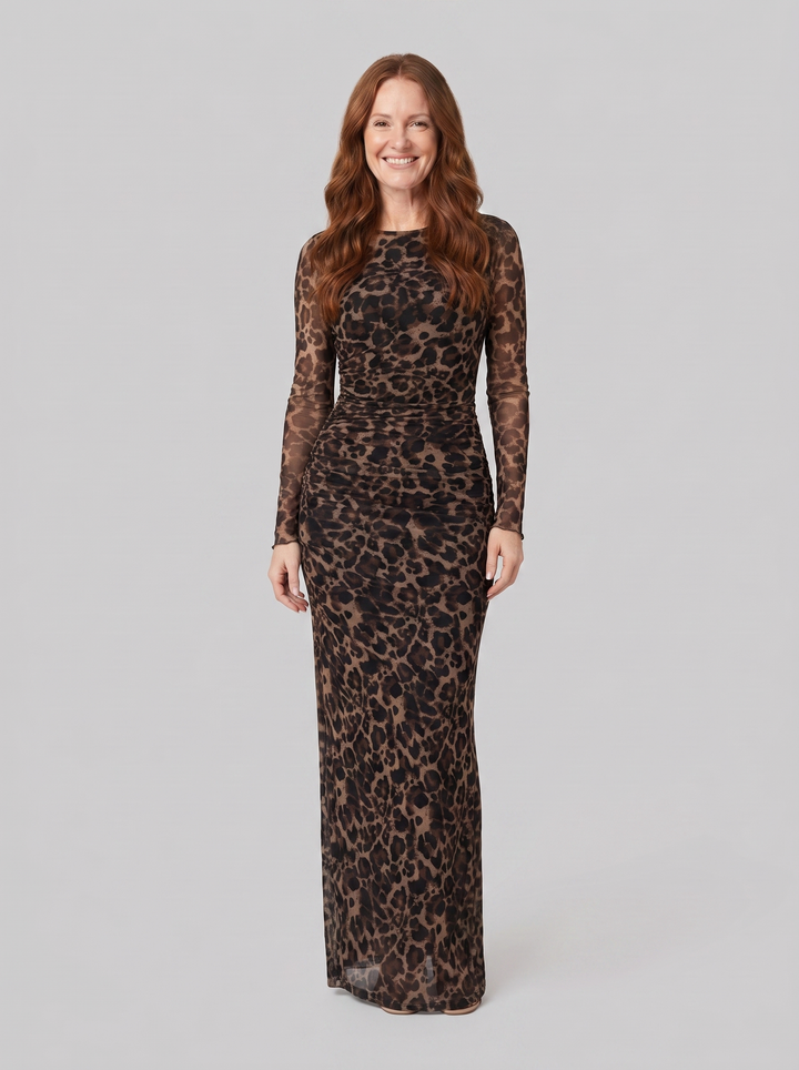 Valentina leopard print maxi dress brown front