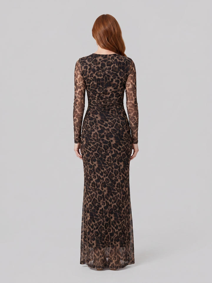 Valentina leopard print maxi dress brown back