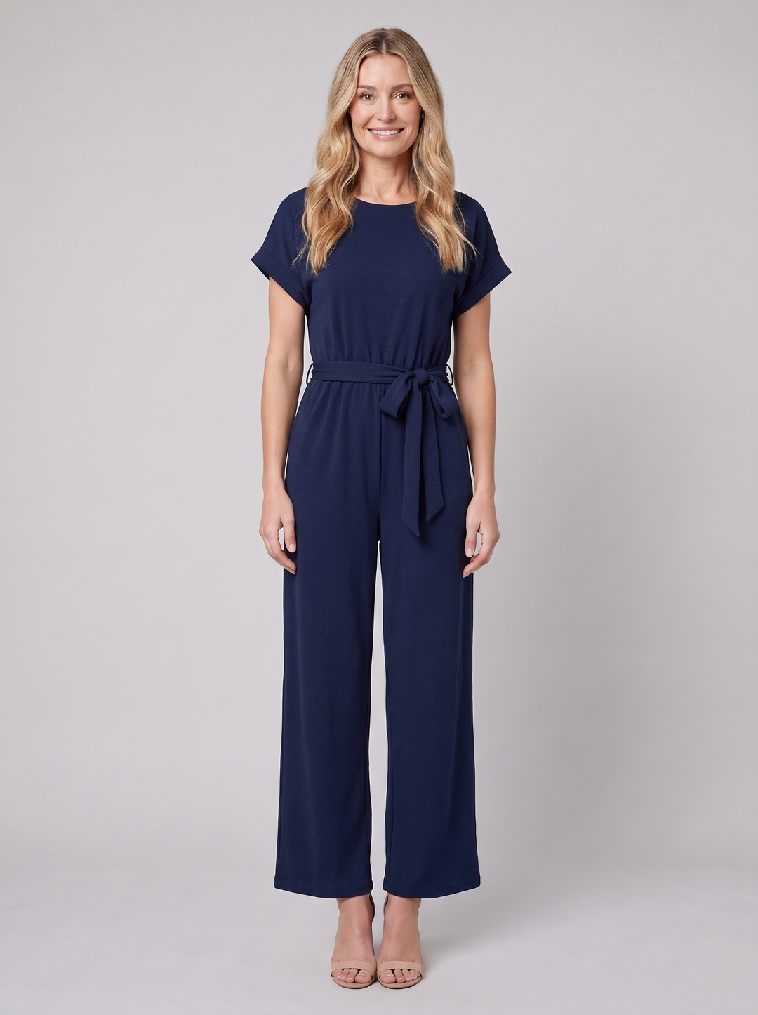 Valentina navy wide-leg jumpsuit front