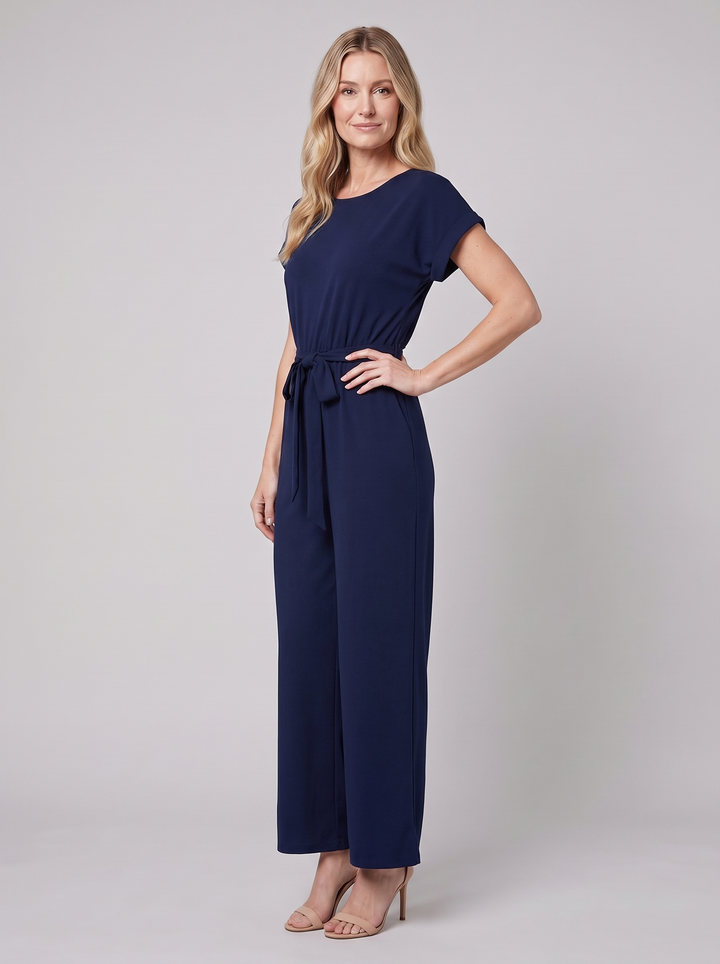 Valentina navy wide-leg jumpsuit three-quarter