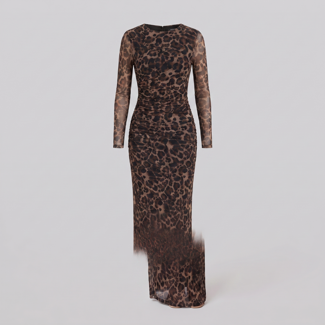 Valentina leopard maxi dress product flat lay