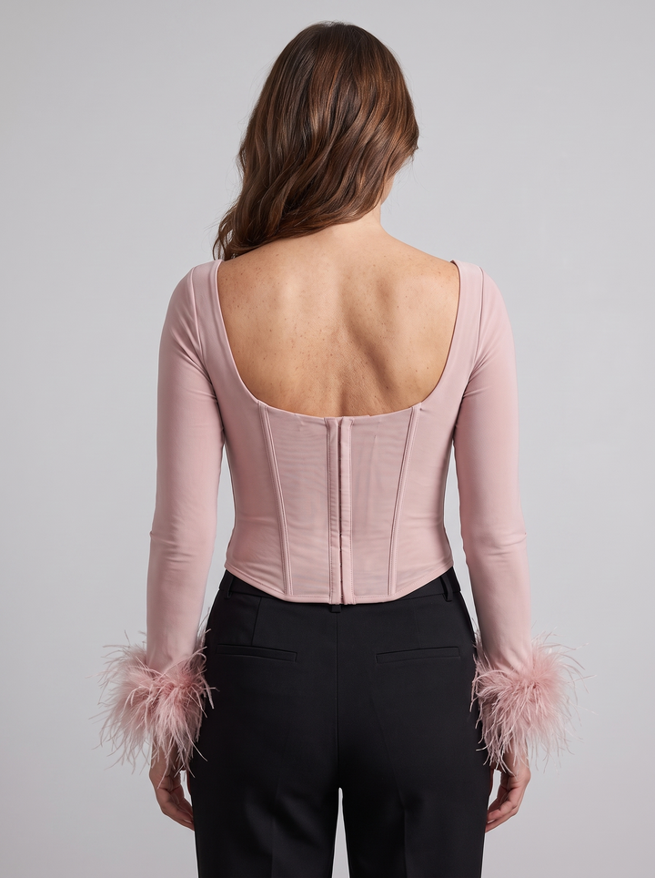 Notte Viva feather cuff corset top back