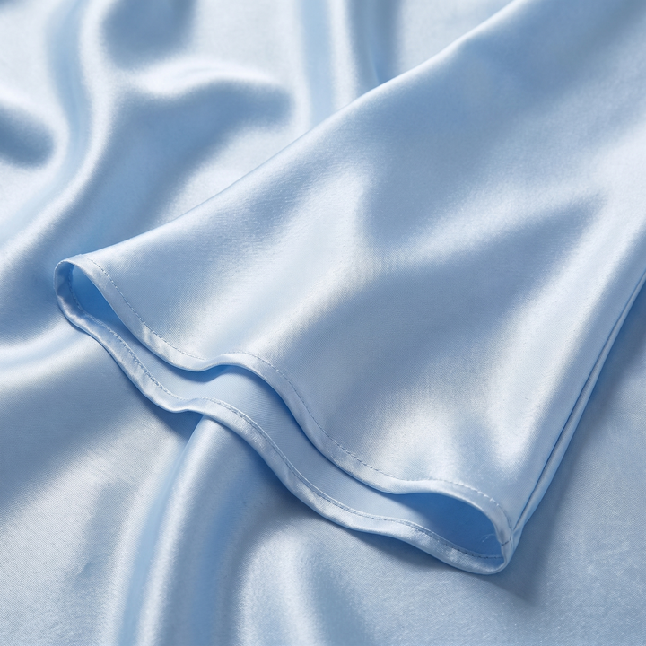 Elara blue satin fabric detail
