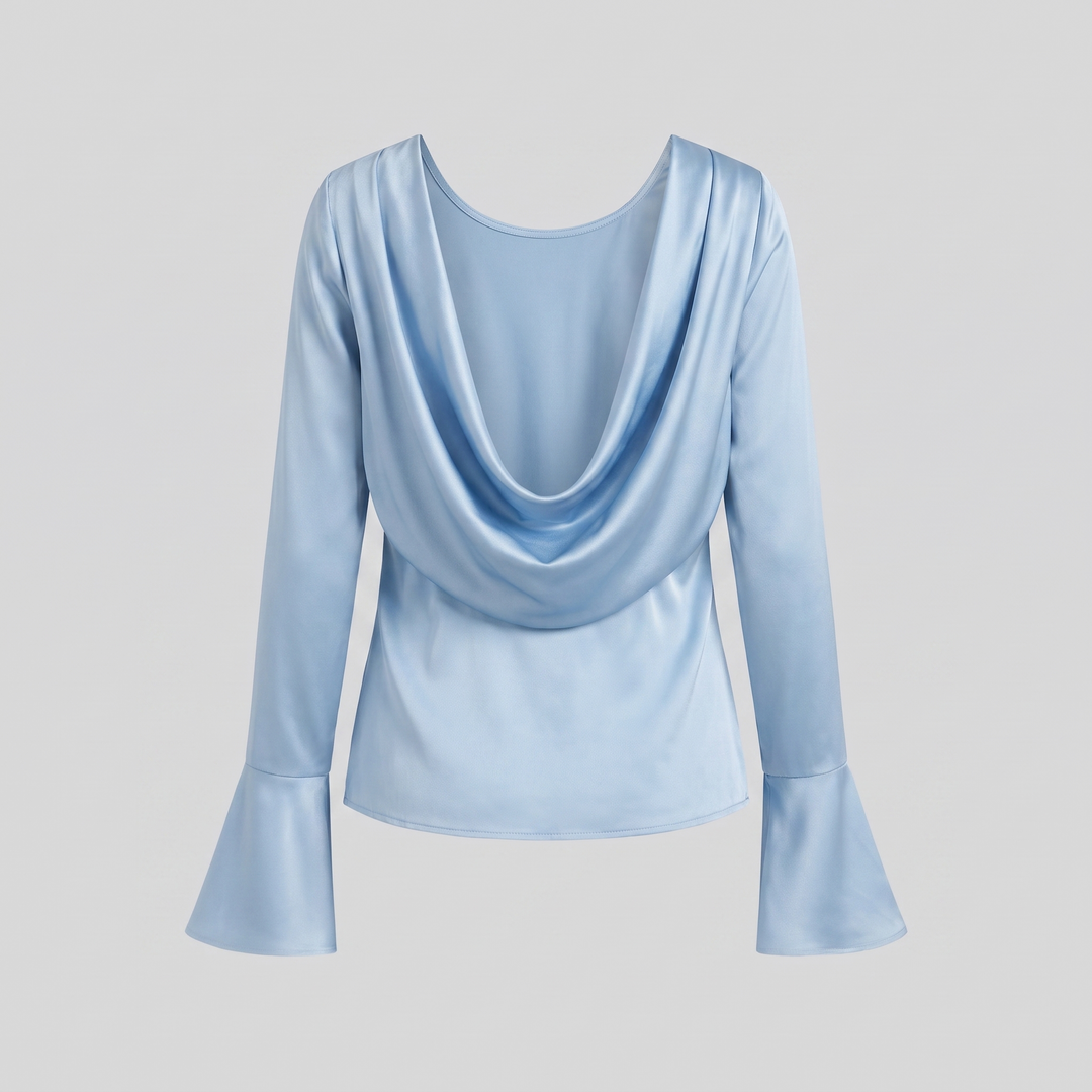 Elara satin bell cuff top product flat lay