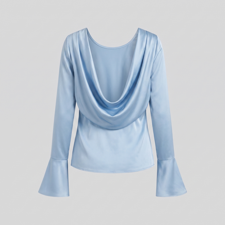 Elara satin bell cuff top product flat lay