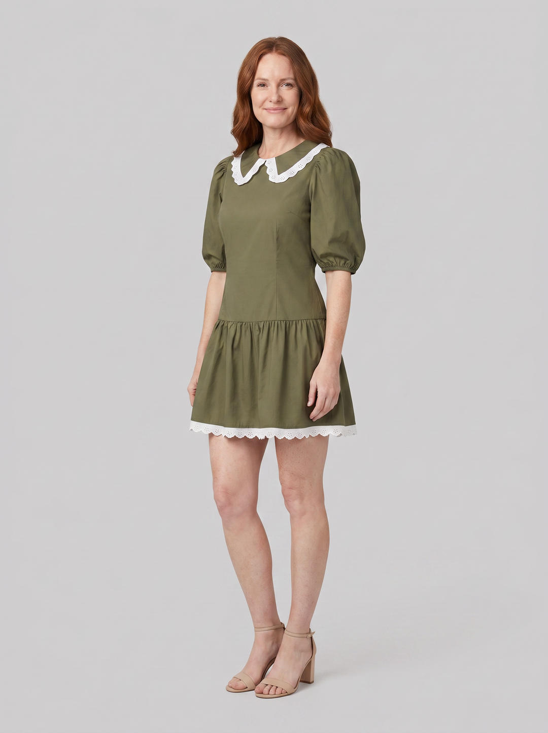 Ellen lace collar mini dress olive front