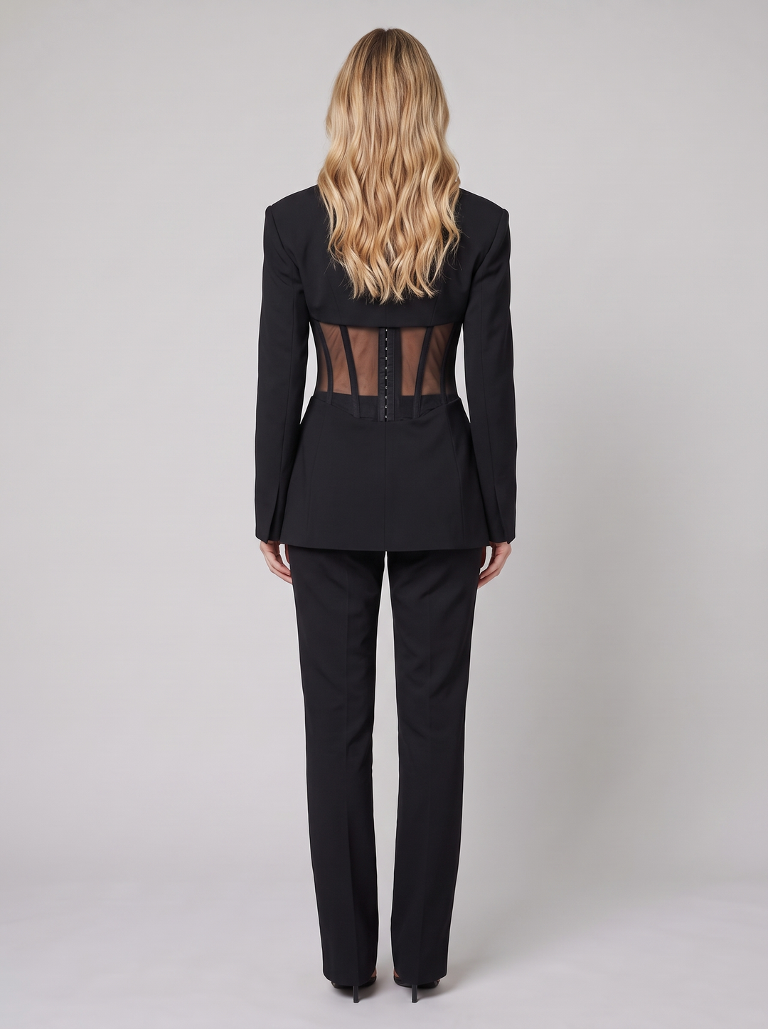 Black tailored blazer mesh waist back