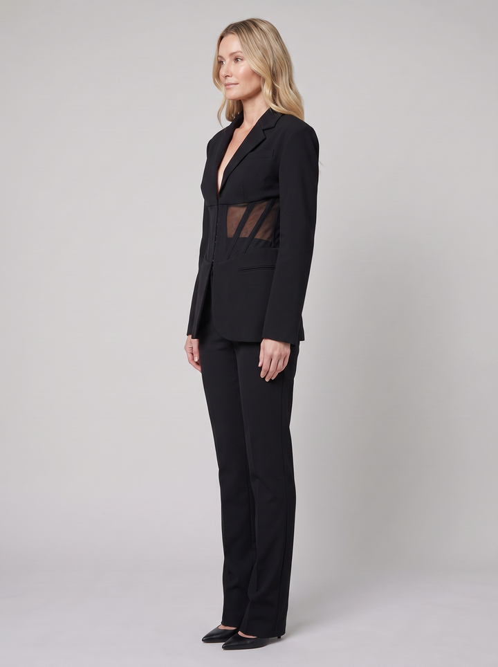 Black tailored blazer mesh waist side