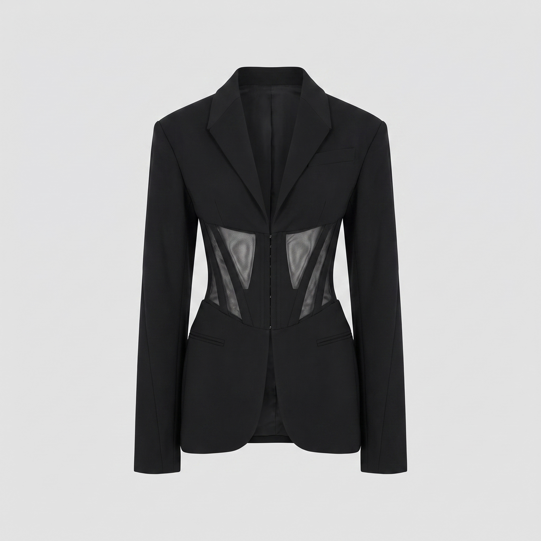 Black tailored blazer product flat lay