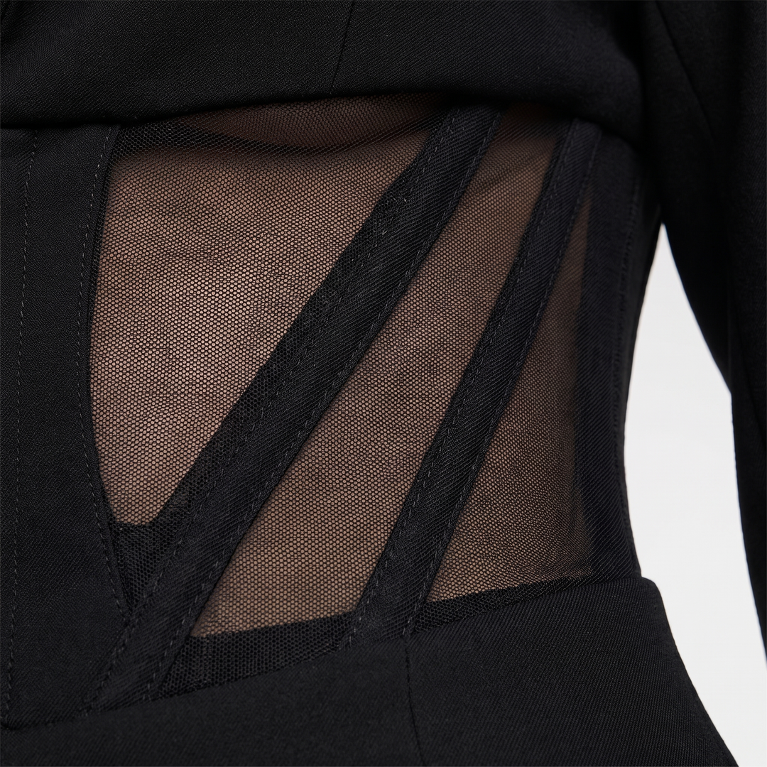 Black blazer sheer mesh waist detail