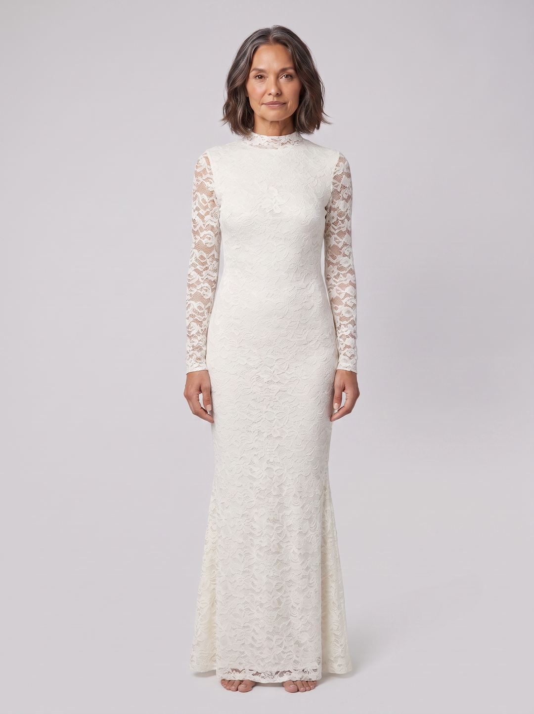 Rosette lace mermaid gown white front