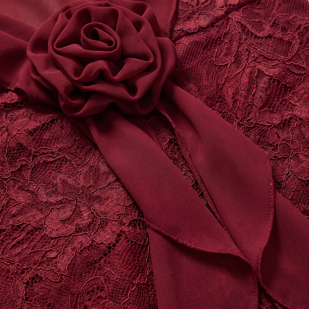 Rosette maroon lace rosette fabric detail