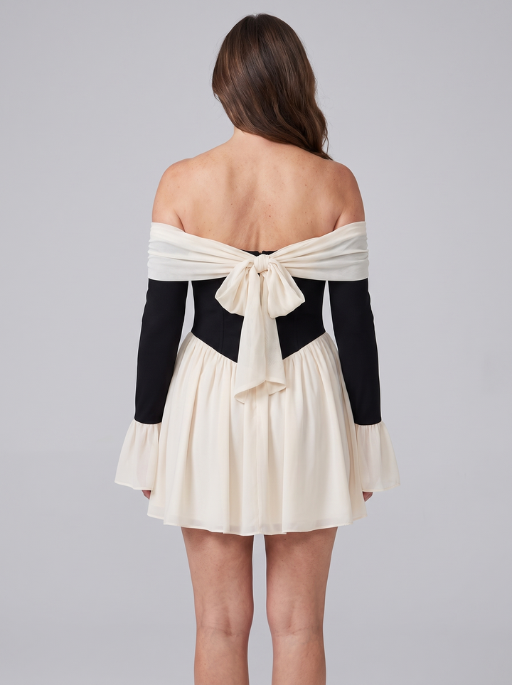 Bardot off-shoulder corset mini ivory back