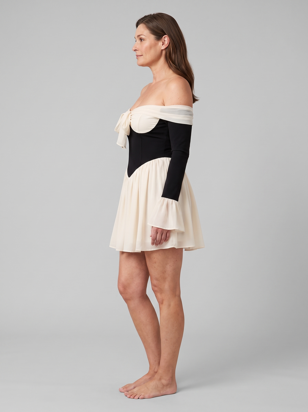 Bardot off-shoulder corset mini ivory side