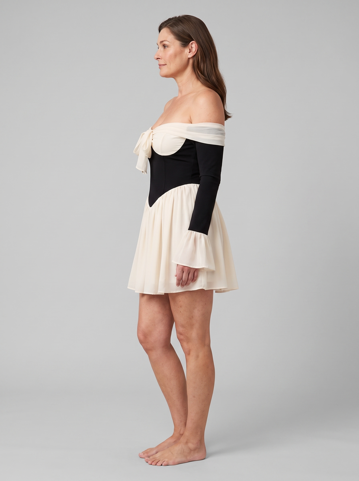 Bardot off-shoulder corset mini ivory side