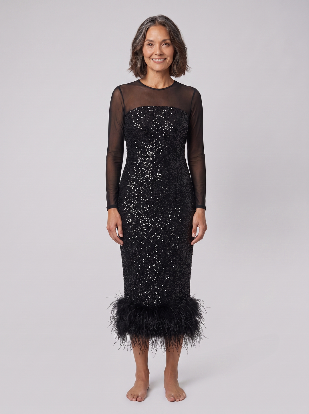 Celeste sequin feather midi black front