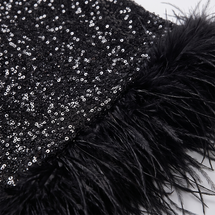 Celeste black sequin feather fabric detail