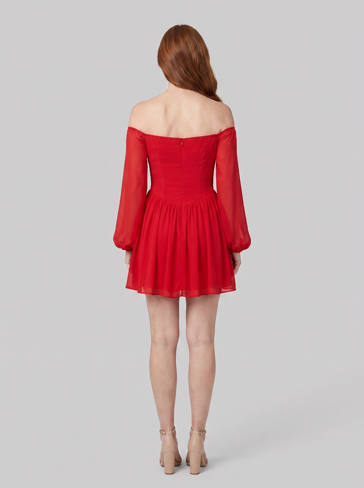 Scarlet Muse red chiffon mini dress back