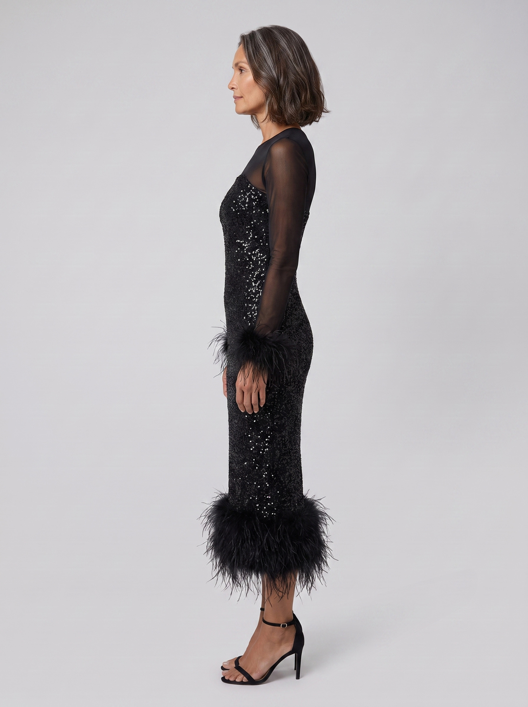 Celeste sequin feather midi black side
