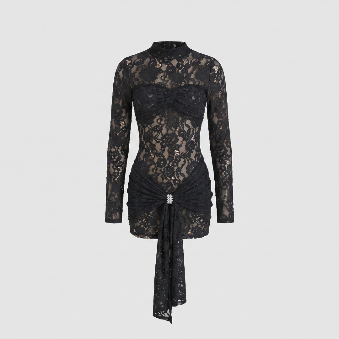 Arielle black lace dress product flat lay
