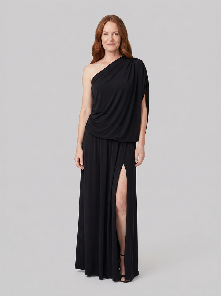 Draped two-piece skirt set black front