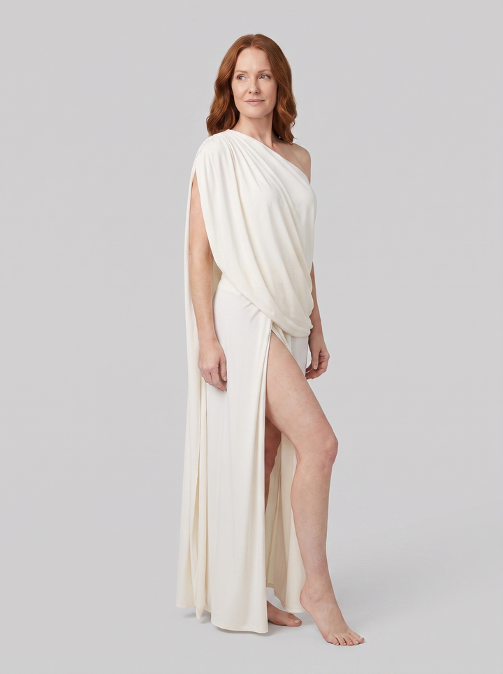 Draped two-piece skirt set white three-quarter