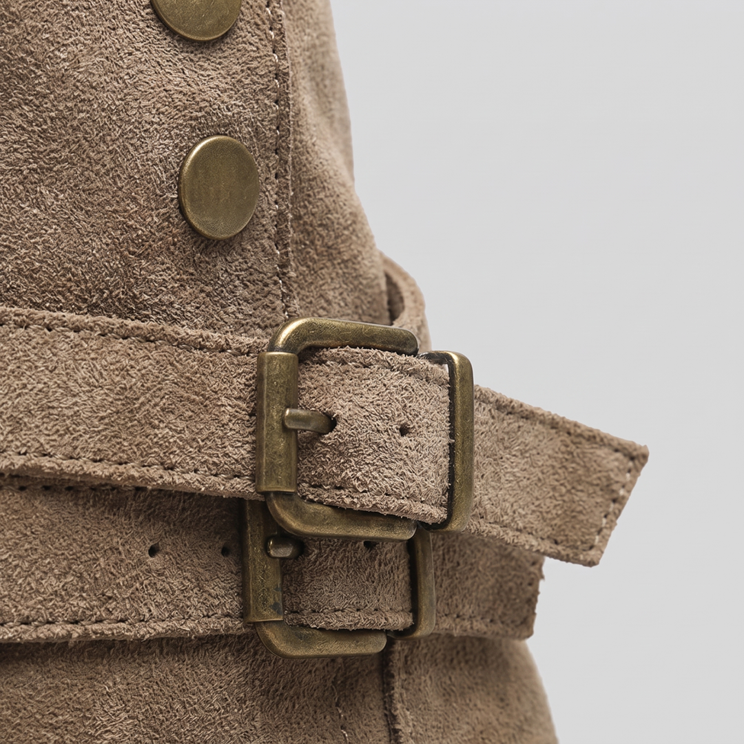 Calderon suede buckle detail