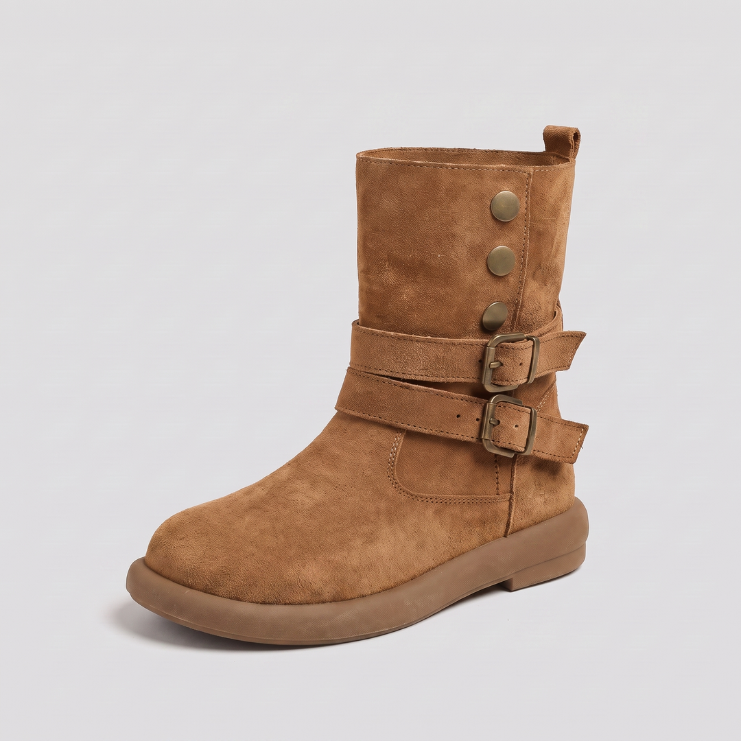 Calderon suede buckle ankle boot brown