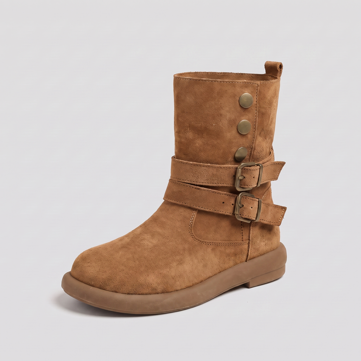 Calderon suede buckle ankle boot brown