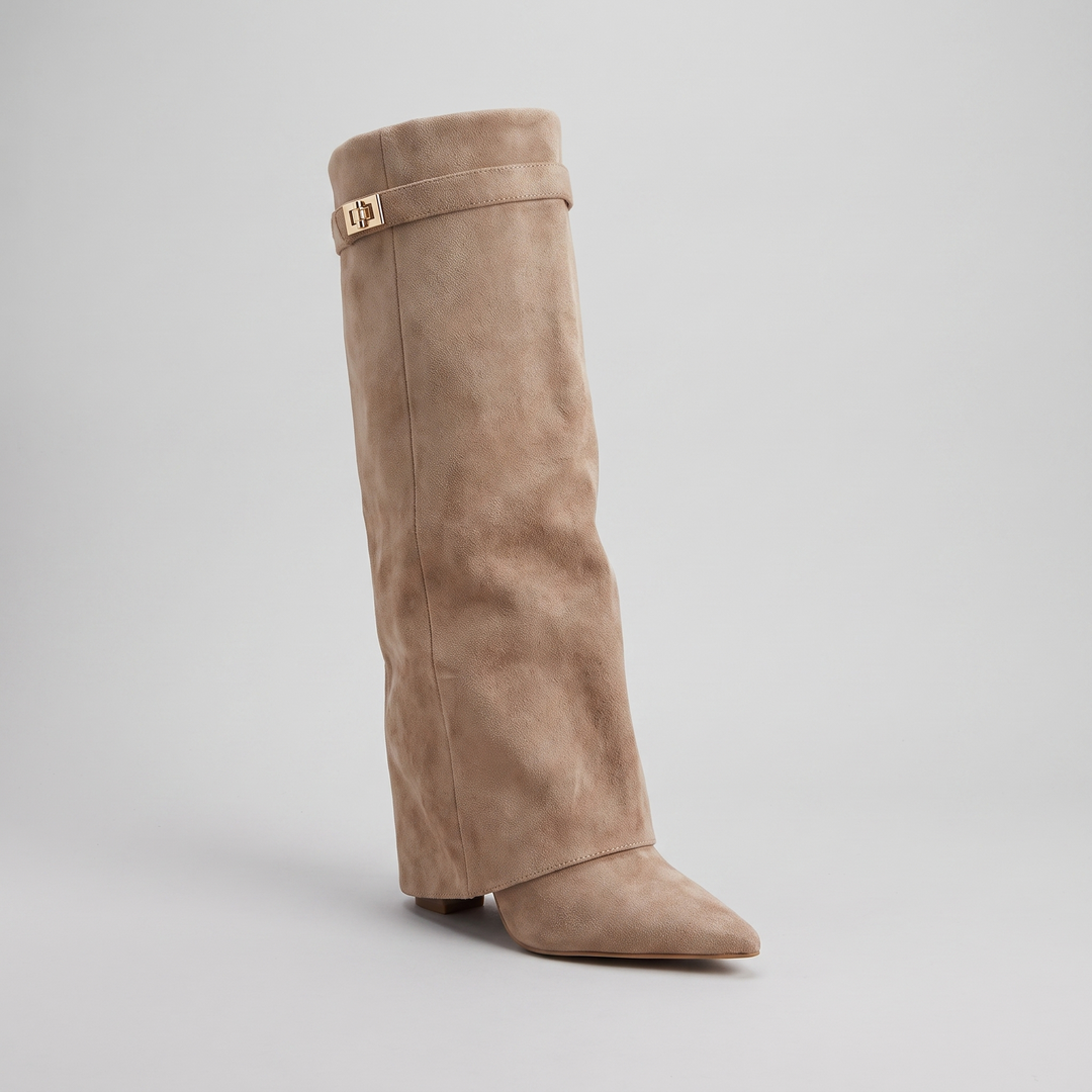 Hanna fold-over boot beige suede