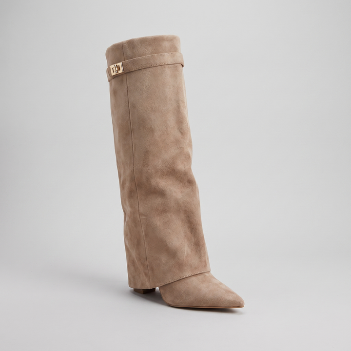 Hanna fold-over boot beige suede