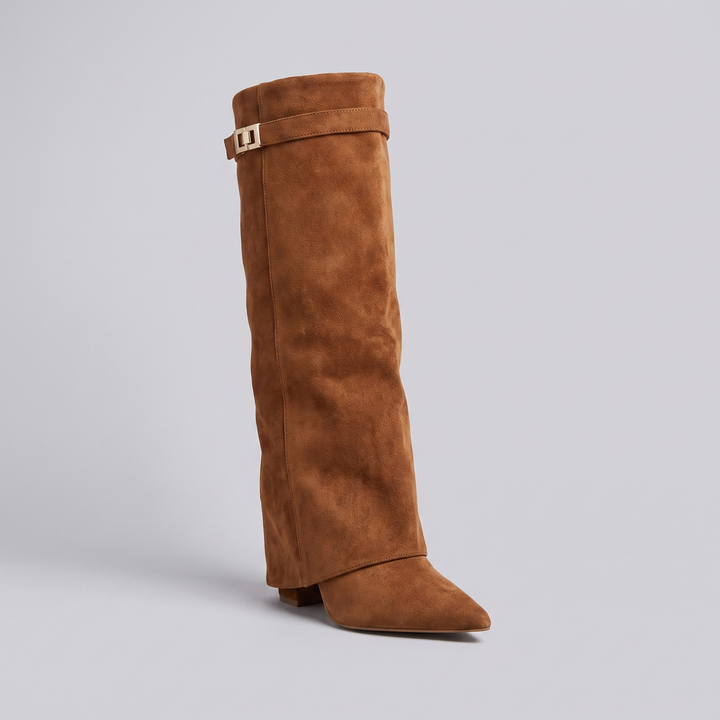 Hanna fold-over boot brown suede
