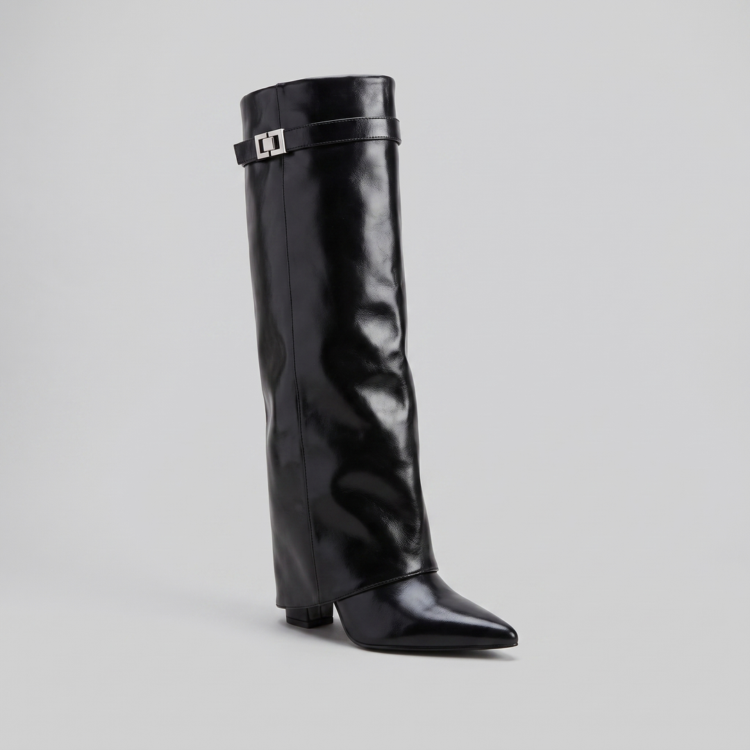 Hanna fold-over boot black leather