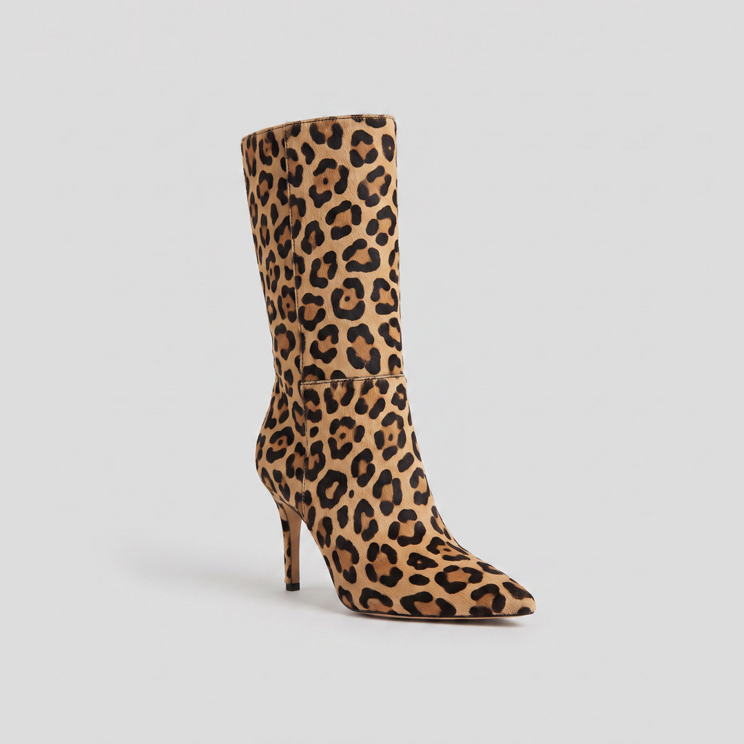Serene mid-calf heel boot leopard