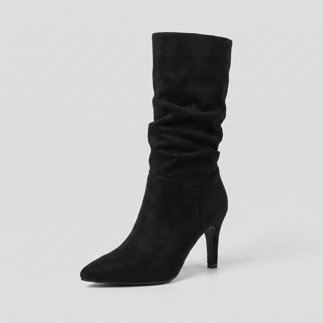 Serene mid-calf heel boot black cloth