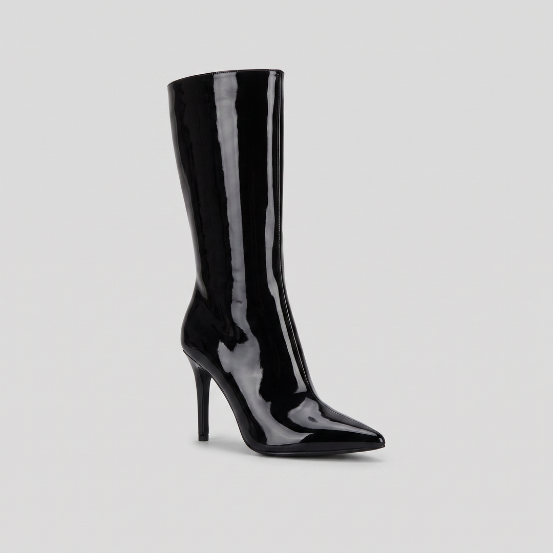 Serene mid-calf heel boot black patent