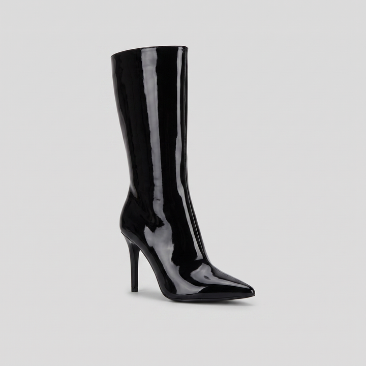Serene mid-calf heel boot black patent
