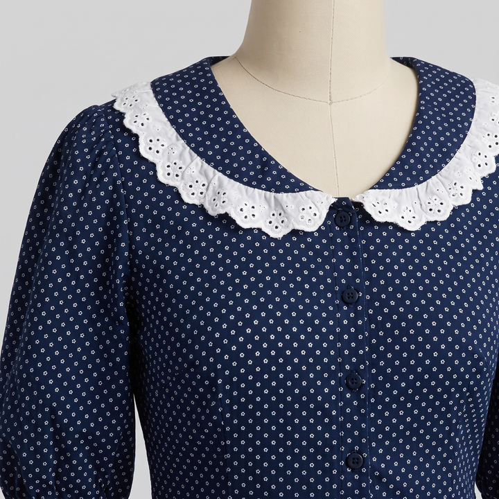 Ellen lace collar puff sleeve detail