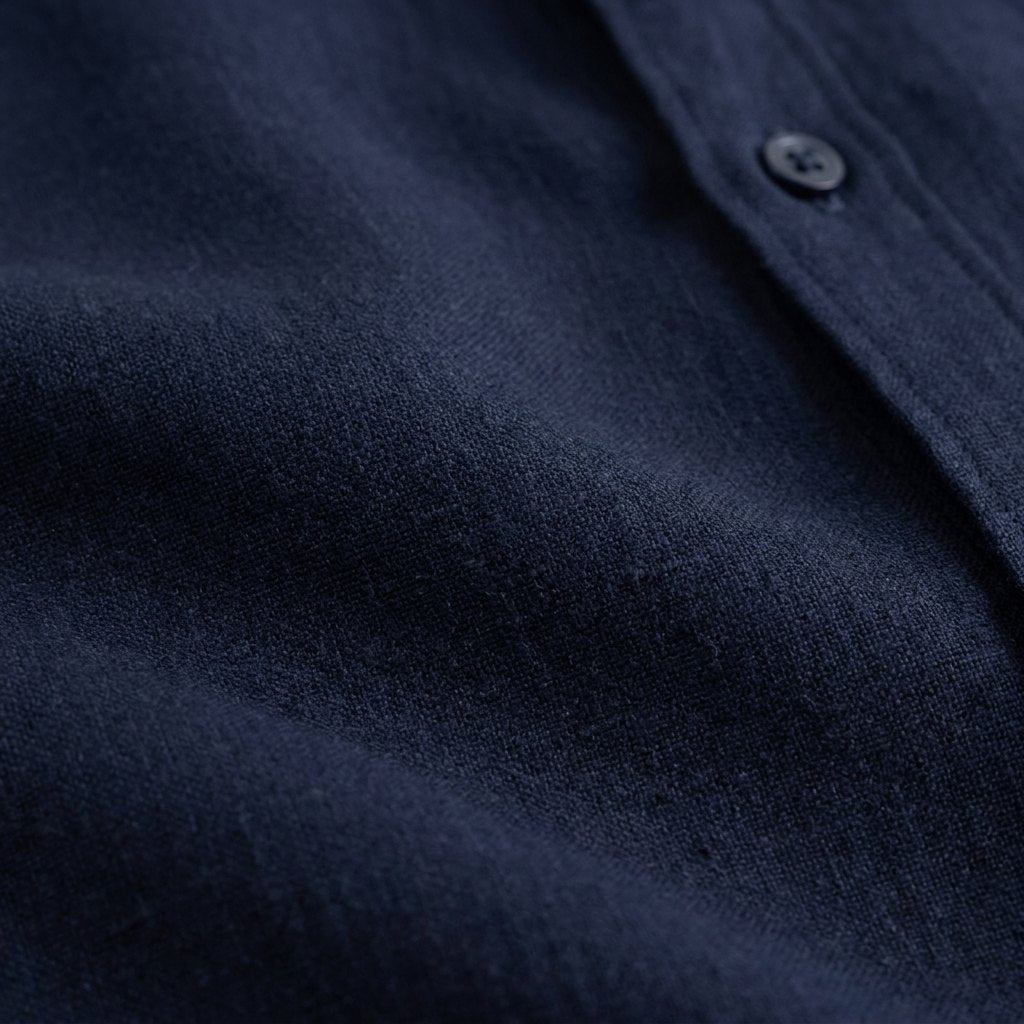 Liora navy linen fabric close-up