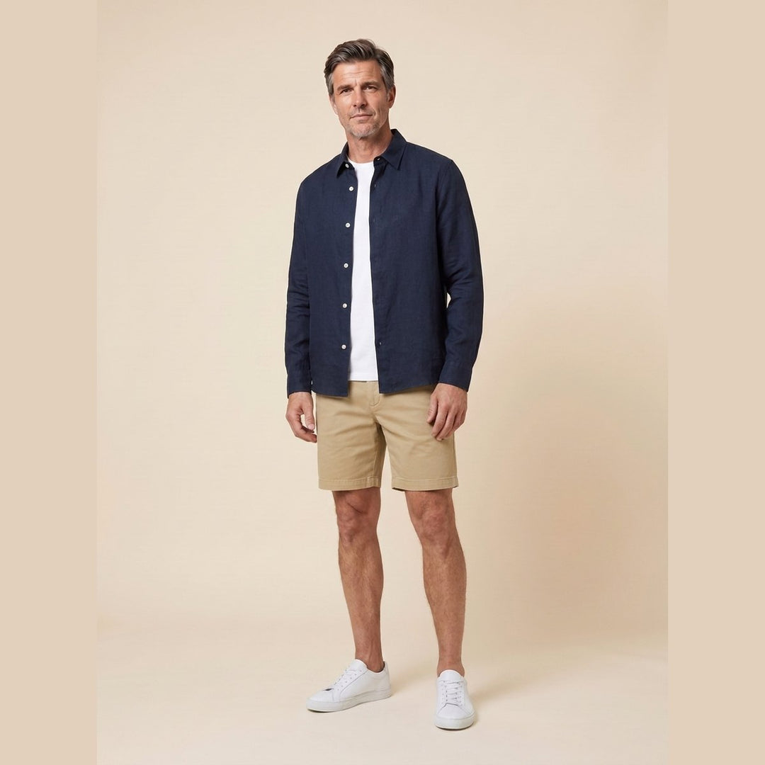 Liora navy linen relaxed-fit shirt, front