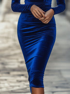 Luna | Boat Neck Velvet Bodycon Dress