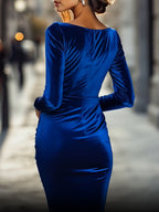 Luna | Boat Neck Velvet Bodycon Dress